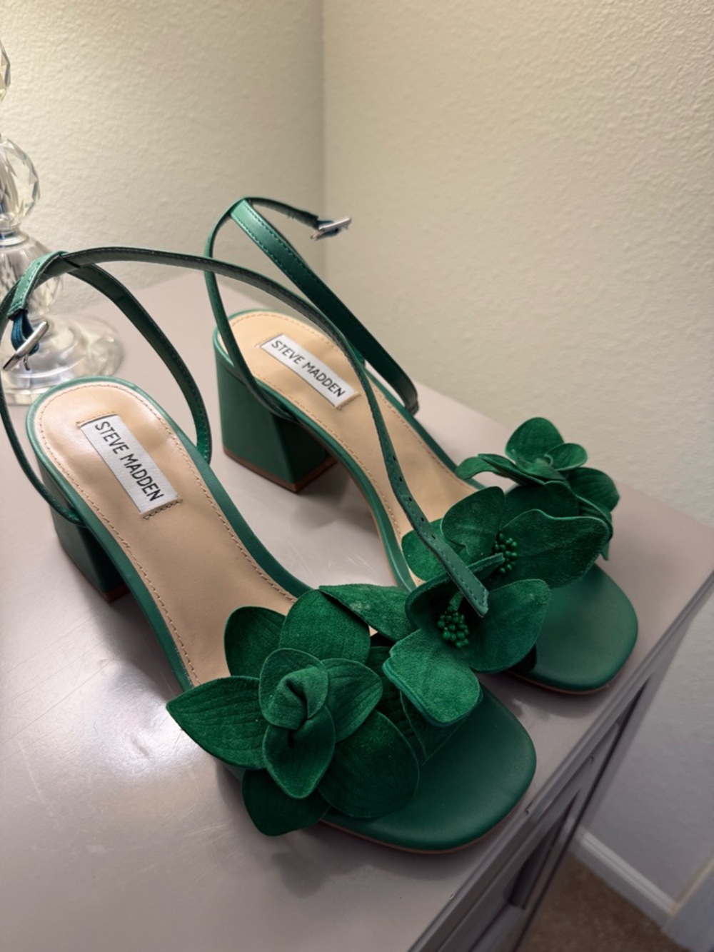 Steve Madden Green Block Heel Sandals with Ankle Strap